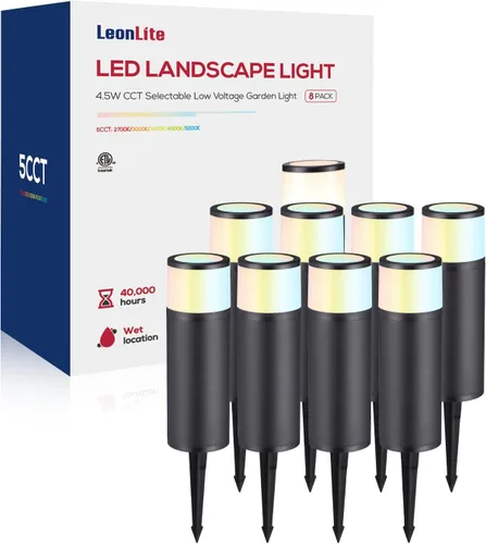 LEONLITE Paquete de 8 luces de camino de bajo voltaje, luz LED de 4.5 W, bolardo de paisaje de 12 V, carcasa de aluminio, resistente al agua IP65, 5