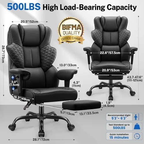 Miniatura 2 de FelixKing Silla de oficina grande y alta de 500 libras, silla de escritorio ergonómica con reposapiés, silla de computadora de piel sintética Negro