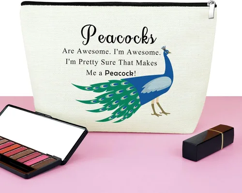Miniatura 6 de Mxrymvu Bolsa de cosméticos de pavo real, regalos temáticos de pavo real para amantes - Bolsa de maquillaje inspiradora, Beige, Pavo real