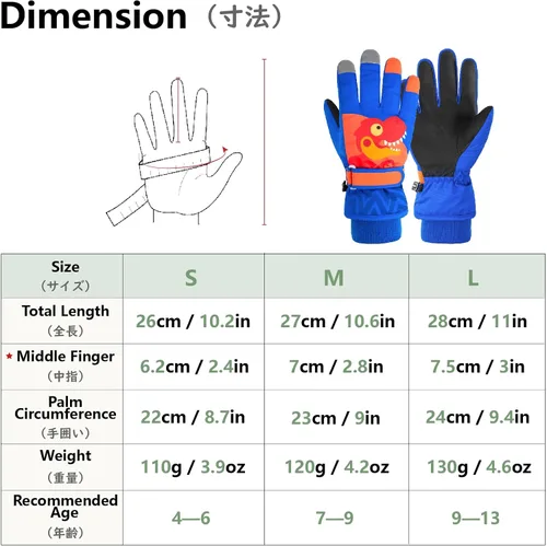 Miniatura 2 de JEELAD Guantes de nieve para niños, guantes de esquí de invierno, guantes de snowboard para niños y niñas, guantes de nieve de invierno