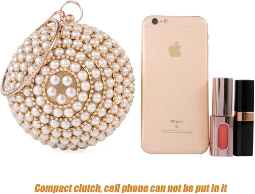 Miniatura 6 de Bolso redondo de la bola del embrague de la mujer deslumbrante completo Rhinestone borlas anillo de la manija del bolso de las perlas de la noche