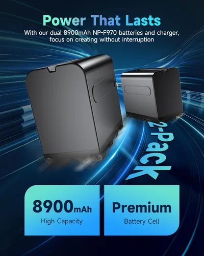 Miniatura 3 de FirstPower Paquete de 2 baterías NP-F970 y cargador dual USB para batería Sony NP-F970 F960 F950 F930 F750 F570 F550 F530 F330 y Sony Handycams