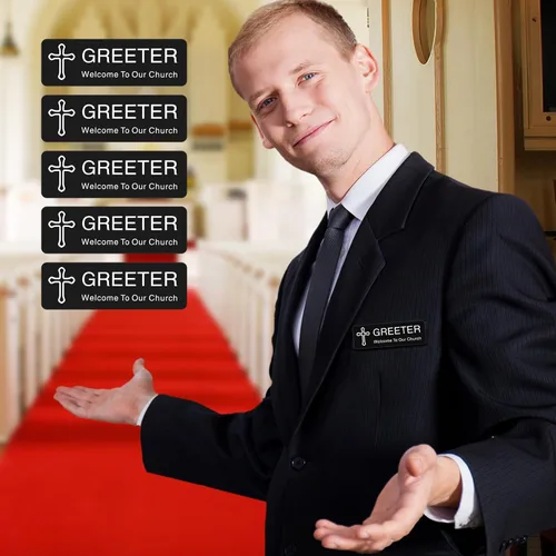 Miniatura 7 de Sabary 10 etiquetas magnéticas con nombre para la iglesia, con texto en inglés "Welcome to Our Church", etiqueta personalizada de 1 x 3 pulgadas