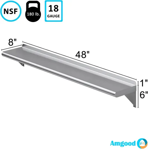 Miniatura 3 de AmGood Estante de pared de acero inoxidable de 8 x 48 pulgadas Estantería de metal Garaje, lavandería, almacenamiento, cuarto de servicio