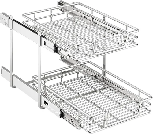 Miniatura 12 de Organizador de armario de cocina extraíble de 2 niveles, organizador de estantes y cajones, cesta de almacenamiento de despensa deslizable