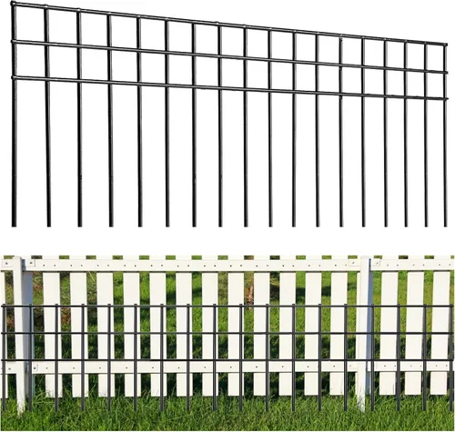 Valla de Barrera de Animales sin Excavación de 32x10 Pulgadas, Paquete de 10 Vallas Negras con Protección contra Excavaciones con Espaciado de