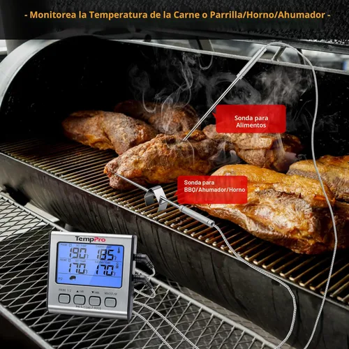 Miniatura 3 de Termómetro digital ThermoPro TP17 de doble sonda para cocinar carne, gran pantalla retroiluminada LCD, termómetro con temporizador para ahumador