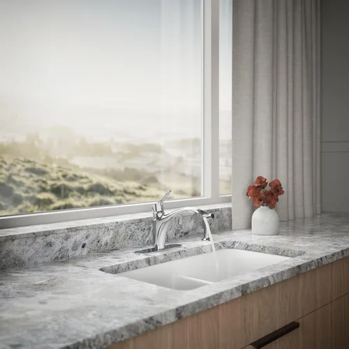Miniatura 4 de KOHLER 30470-CP Rival - Grifo para fregadero de cocina con rociador lateral, mango único de arco alto, memoria de temperatura, resistente a