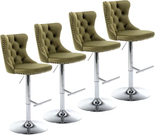 Miniatura 26 de Aoowow Juego de 2 taburetes de bar giratorios ajustables con respaldo de terciopelo copetudo, sillas de bar modernas tapizadas con cabeza de clavo