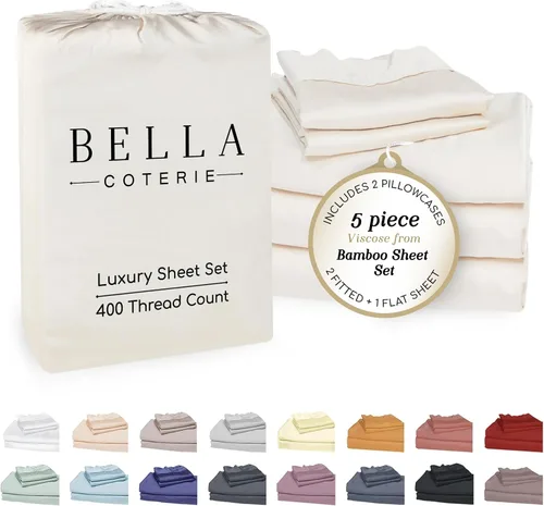 Miniatura 80 de Bella Coterie - Juego de sábanas de lujo de viscosa de bambú para cama tamaño split king 2 sábanas ajustadas para camas Sleep Number y camas 06