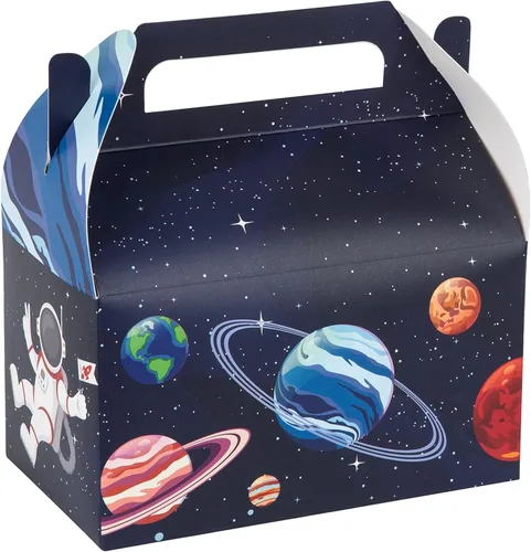 Hammont Cajas a dos aguas temáticas de astronautas fáciles de montar, paquete de 10, caja de galletas para regalo, baby shower y recuerdos de fiesta