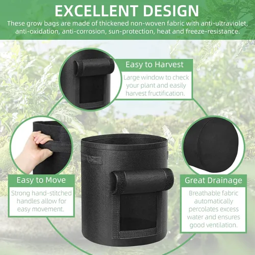 Miniatura 4 de LITLANDSTAR Paquete de 6 bolsas de cultivo de papas de 7 galones, tela no tejida resistente, bolsa de plantación de jardín, contenedor de plantas