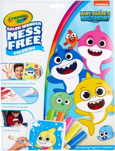 Crayola Páginas de color Wonder de Baby Shark, para colorear sin desorden para niños pequeños, actividad para colorear, actividades de viaje,