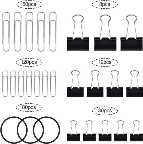 Miniatura 2 de Sopito - Clips para carpeta, juego de 300 clips de oficina con abrazaderas de papel, bandas de goma para suministros de oficina y escuela, varios