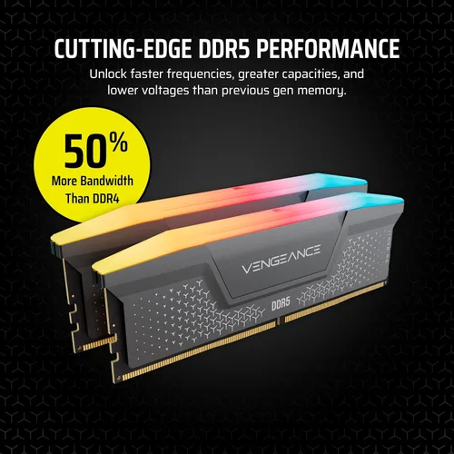 Miniatura 3 de CORSAIR Vengeance RGB RS DDR5 RAM 64GB (2x32GB) Hasta 5200MHz CL40-40-40-77 1.25V AMD Expo Intel XMP Memoria de escritorio para computadora - Gris