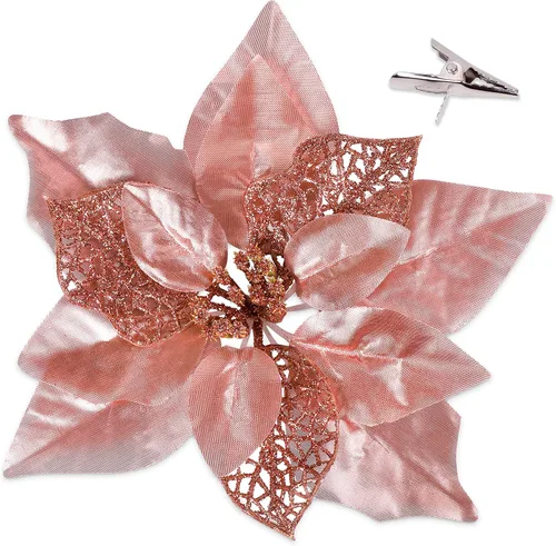Miniatura 8 de 15 adornos de flores artificiales para árbol de Navidad, flores de Pascua artificiales, tamaño grande, 8.7 pulgadas, flor de purpurina de Navidad