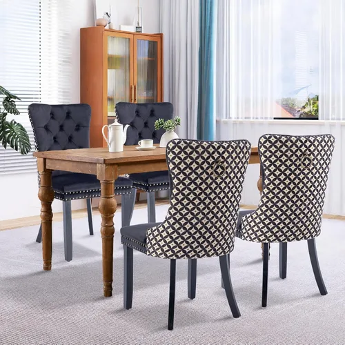 Miniatura 74 de Juego de 4 sillas de comedor de terciopelo, sillas de comedor tapizadas con ribete de cabeza de clavo y patas de madera maciza para cocina