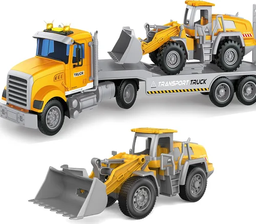 DOWELLIN Vehículo transportador de juguetes para niños, incluye auto transportador y camión bulldózer, juguete de autos, regalo de cumpleaños para