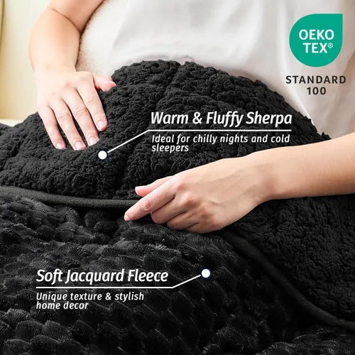 Miniatura 2 de Wemore Manta con peso de forro polar para adultos (48 x 72 pulgadas, 15 libras, negra), manta pesada de sherpa suave y acogedora de doble cara