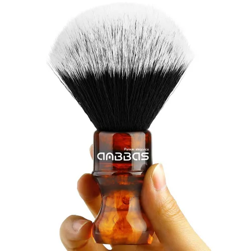 Miniatura 7 de Anbbas Cepillo de afeitar sintético de tejón con mango de resina, cerdas de nailon, cepillo de espuma para el cabello, para viajes, afeitado Ámbar