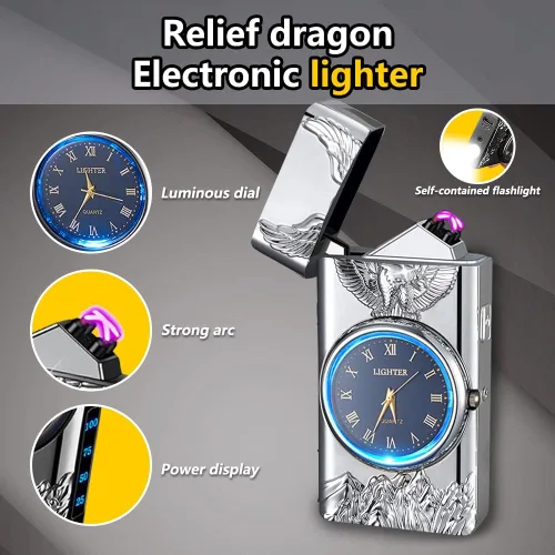 Miniatura 8 de Encendedor Reloj, Encendedor Eléctrico, Encendedor de Plasma de Doble Arco, Encendedor USB Recargable con Pantalla de Batería, Encendedor Genial