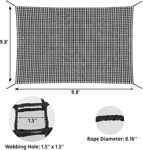 Miniatura 2 de Red de carga de escalada de 9.8 x 9.8 pies, red de seguridad para patio de juegos de doble capa, con bolsa de almacenamiento, red de escalada