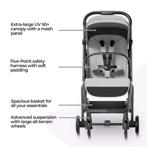 Miniatura 5 de MAMA & BABY Packa - Cochecito de viaje compacto, ligero, plegable con una sola mano, portátil y plano, cochecito para recién nacidos y niños Gris