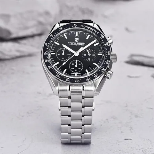 Miniatura 6 de Pagani Design 1701 - Reloj de cuarzo para hombre, esfera de acero inoxidable, analógico, automático, resistente al agua, 328.1ft, con zafiro, Negro