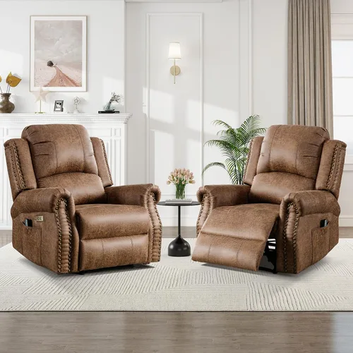 Miniatura 12 de HAOMARKETS Silla reclinable eléctrica clásica con masaje y calor, sillón reclinable eléctrico de piel sintética transpirable con puerto USB, sofá