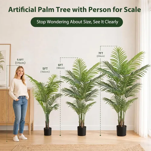 Miniatura 7 de Artificial Palm Tree, ANTING 5FT Tall Faux Palm Tree with Black Base Pot, Artificial Plants with Lifelike Leaves for Outdoor Indoor Home Living Room