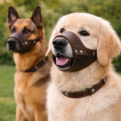 Miniatura 4 de JorVet Bozal de cuero para perro Cómodo y duradero para evitar mordeduras Aprobado por veterinarios para seguridad Ajustable y seguro Extra