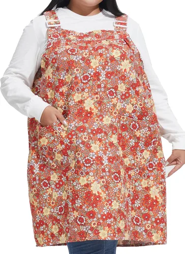 Miniatura 4 de Delantales sin lazos para mujer, talla grande, con bolsillos, de algodón, lino, para hornear, cocina, cocina