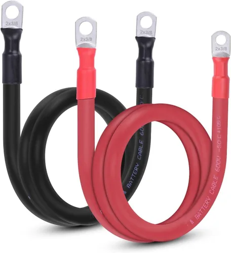 Miniatura 35 de Cable de batería flexible de 1/0 AWG con terminales de 3/8" - Alambre de cobre puro OFC para inversor y soldadura para automotriz, solar, RV