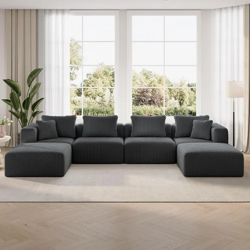 Miniatura 22 de Novilla 141" Sofá seccional modular, sofá seccional moderno en forma de nube con soporte Smarts Coil™, sofá sin huesos en forma de U para sala