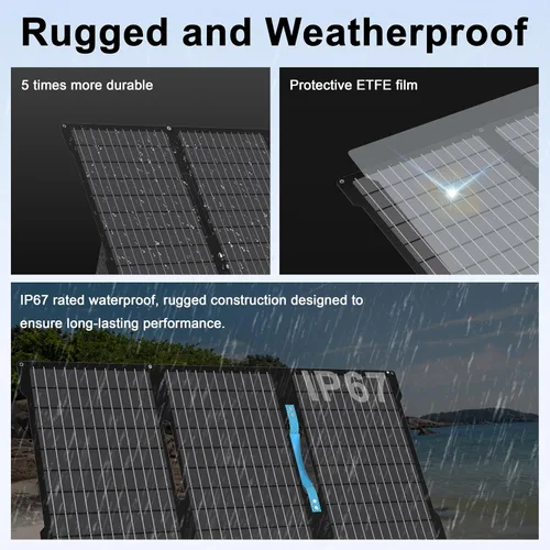 Miniatura 6 de Cargadores de paneles solares portátiles de 45 W con salidas USB-C, USB-A y CC, panel solar impermeable IP67 plegable para camping, emergencia