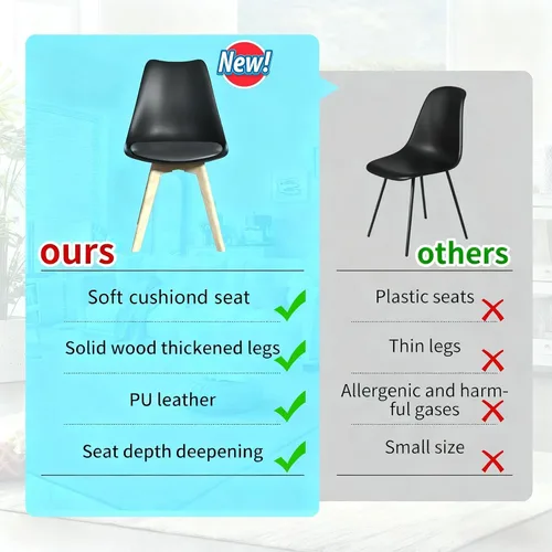 Miniatura 9 de Juego de 4 sillas de comedor, sillas de cocina y comedor de mediados de siglo con patas de madera y cojín, juego de sillas de comedor de cuero