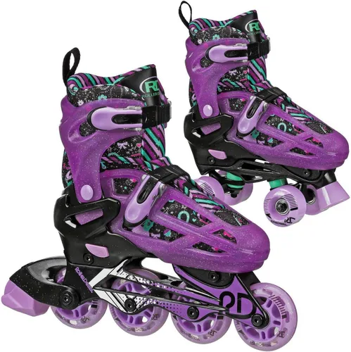 Roller Derby Falcon 2 en 1 Combo Quad y Patines en línea para niños, tamaño ajustable Púrpura/Negro