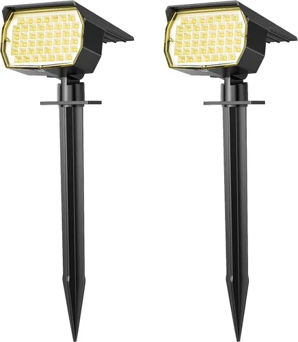 WENATY Focos solares para exteriores, impermeables, IP65, paquete de 2 focos de paisaje con 46 LED, 3 modos de encendido y apagado automático, luces