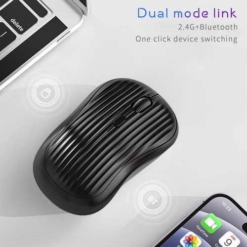 Miniatura 2 de ONE-UP Ratón inalámbrico, 2.4G + BT, batería recargable, 4 teclas, DPI: 800/1200/1600, silencioso, tipo C, receptor nano USB, ergonómico, portátil