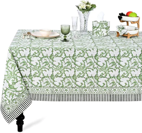 Miniatura 92 de Ridhi - Mantel cuadrado 100% algodón con estampado en bloque, lavable, para Halloween, Acción de Gracias, Navidad, fiestas, bodas, decoración