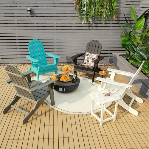 Miniatura 2 de Giantex Adirondack - Silla plegable para exteriores, silla de patio resistente a la intemperie de HDPE con soporte integrado para tazas, silla