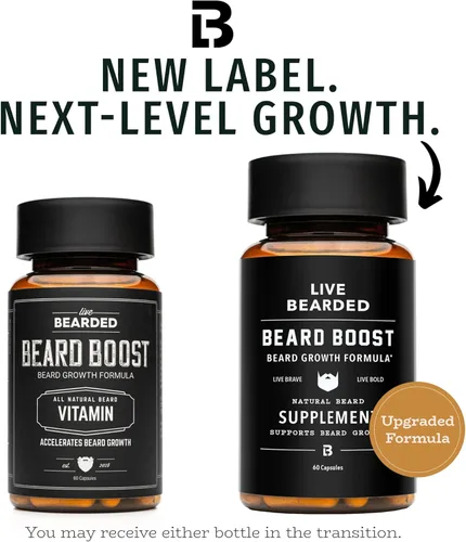 Miniatura 3 de Live Bearded Beard Boost - Vitaminas para el crecimiento de la barba para hombres con biotina, colágeno, sílice, raíz de Fo-Ti, crecimiento facial