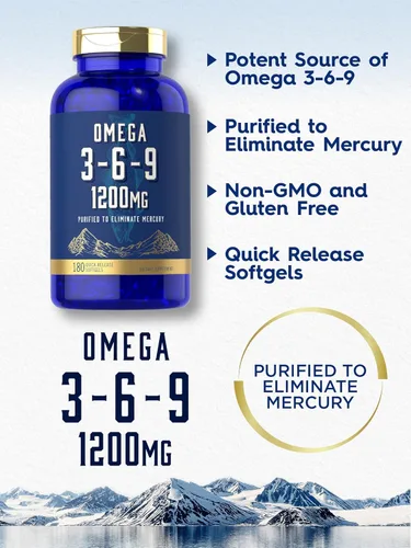 Miniatura 3 de Carlyle Suplemento Omega 3 6 9 1,200 mg 180 cápsulas de gel suave Complejo triple Omega Aceites de pescado, linaza y borraja con EPA y DHA