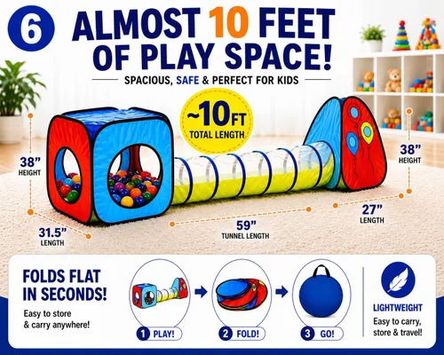 Miniatura 6 de Kiddey - Juego de túnel y alberca de pelotas Tiendas de campaña emergentes de 3 piezas para niños, bebés y niños pequeños, niños y niñas Juego