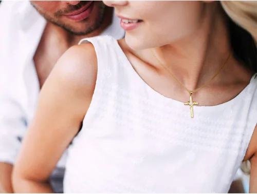 Miniatura 6 de AmorAime Collar con cruz de plata de ley 925 para mujeres y hombres, chapado en oro de 14 quilates, collares de piedra natal de circonita cúbica 5A