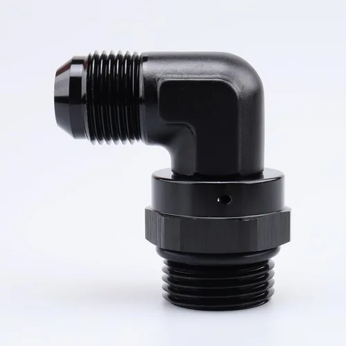 Miniatura 18 de AC PERFORMANCE Adaptador de ajuste de rosca de tubo de aluminio de 90 grados -8 AN macho a -8 AN ORB con junta tórica O Ring Port giratorio, negro