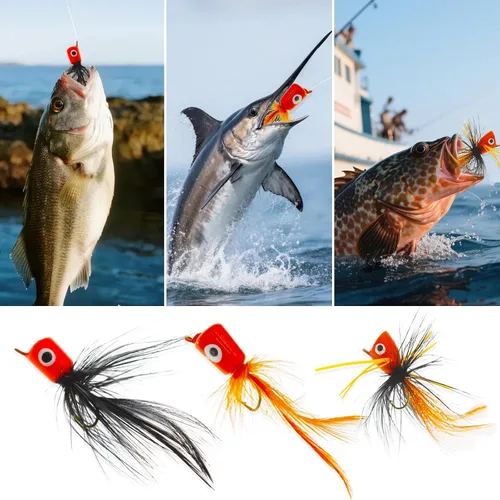 Miniatura 6 de Poppers de Pesca con Mosca Moscas Secas de Pesca con Mosca Señuelos de Pesca en Superficie Moscas Popper para Lubina Señuelos de Insectos Cebo