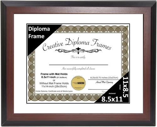 Miniatura 9 de CreativePF, marco para diploma, de madera de caoba, de 11 x 14 pulgadas, con un paspartú blanco para diplomas de 8.5 x 11 pulgadas, con pie y gancho