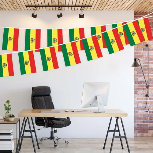Miniatura 3 de G128 Bandera boliviana de Bolivia Bandera de 8.2 x 5.5 pulgadas, cuerda completa de 33 pies Poliéster 150D impreso, decoraciones para bar