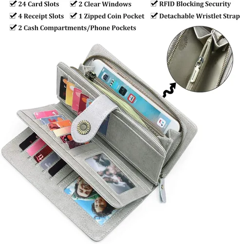 Miniatura 4 de FALAN MULE Cartera de cuero genuino RFID bloqueo gran capacidad Trifold señoras cartera.